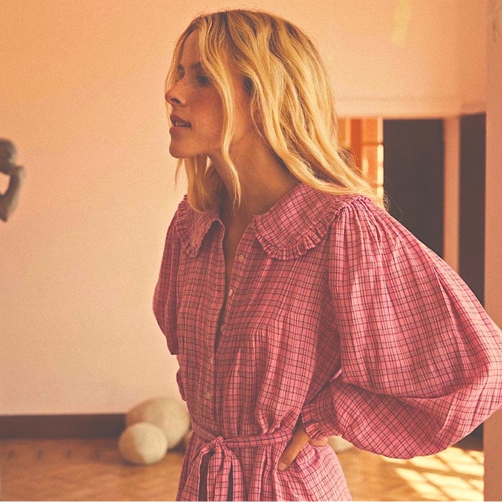 💋SOLD💋✨🎪🌷DÔEN ‘ Madge’ Rosy St Germain Plaid Organic Cotton Nightgown Dress - Picture 7 of 15